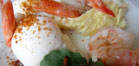 Petites bouchées de Mozzarella à la boutargue et crevettes sautées