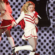 Madonna se vautre et finit sur les fesses lors d'un concert